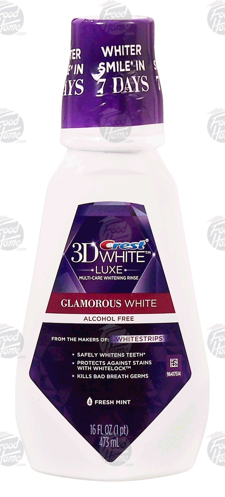 Crest Luxe whitening rinse, whitens teeth, protects against stains, kills bad breath germs, fresh mint flavor Full-Size Picture